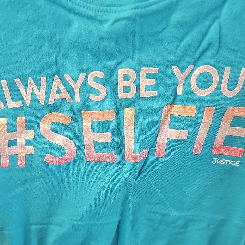 Justice Girls Aqua Blue Graphic Selfie Tshirt Size 10 - Picture 3 of 6